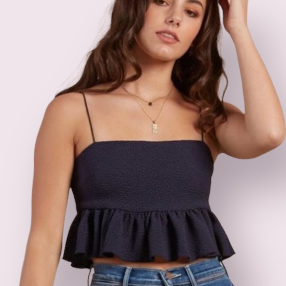 Lani the Label - Peplum Textured Navy Crop